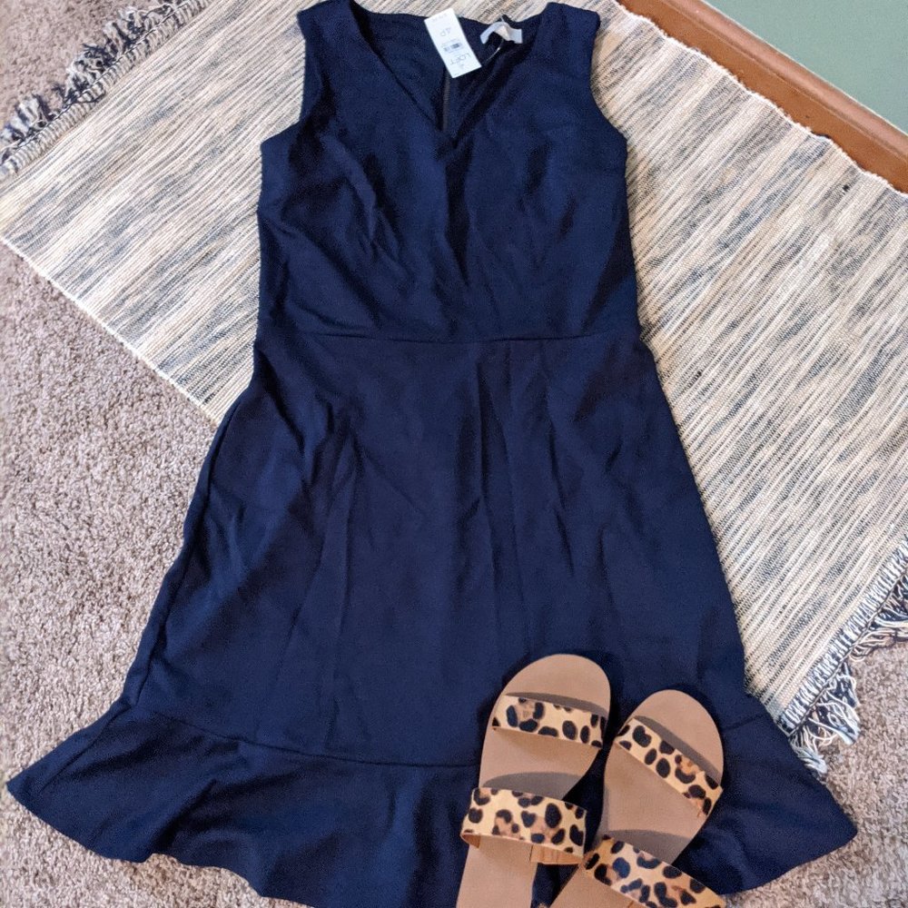 NWT LOFT Outlet Navy V-Neck Flutter Dress